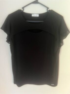 Calvin Klein Black Layered Flutter Sleeve Blouse